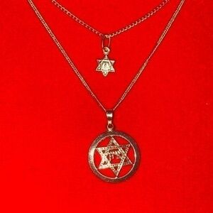 14K Yellow Gold Star Of David Pendant set Necklace